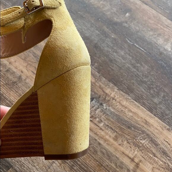 Linea Paolo Elodie Yellow Suede Wedge Sandals Size 6 - Picture 8 of 14